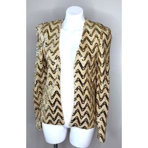 Greg Adams Vintage Gold & Cream Sequin Chevron Lined Jacket Size M